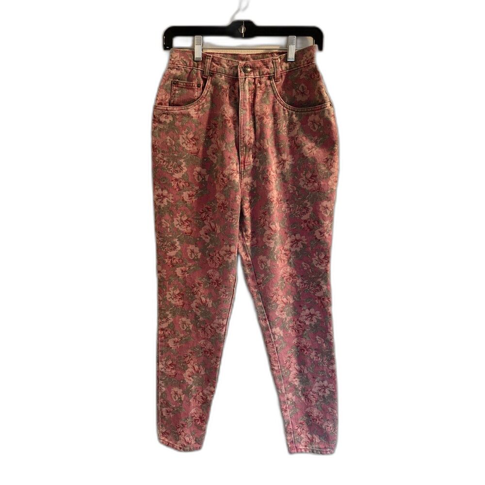 Vintage 90s GET! Floral High Waisted Mom Jeans Cotton Tapered Leg Pink Size‎ 0/2